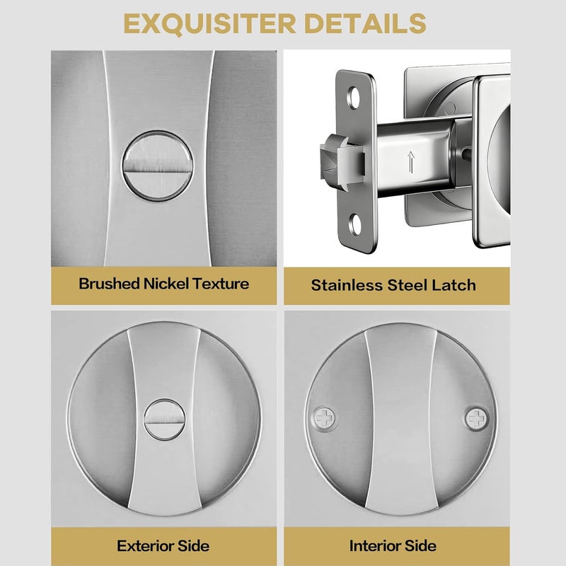 Lethato Pocket Door Hardware with Edge Pull Silver, Pocket Door Lock, Pocket Door Latch, Brushed Nickel Contemporary Pocket Door with Privacy Lock (1 Pack, Square Rounded-Corner) - Image 2